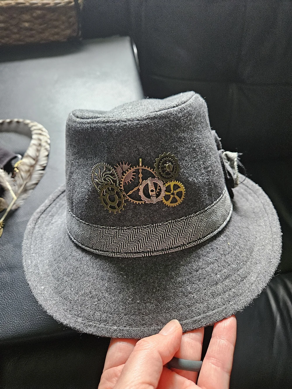 Set Of 2 Steampunk Hats with Brass Gear Accents